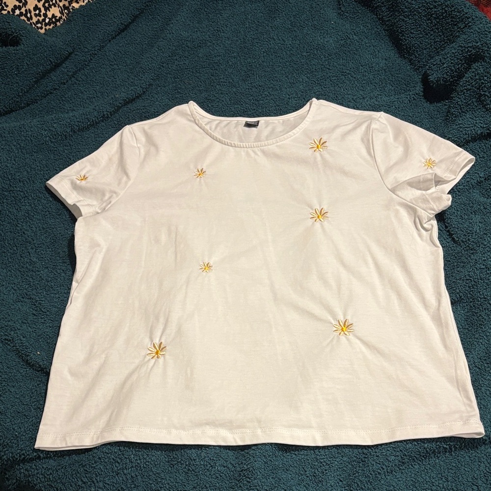 SHEIN White Tee with Yellow Embroidery